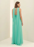 ALPHORRIA - Vestido Longo Decote Echarpe Tiffany Azul Marinho