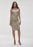 ALPHORRIA - Vestido Mullet Metalizado Dourado