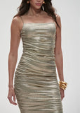 ALPHORRIA - Vestido Mullet Metalizado Dourado