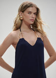 ALPHORRIA - Vestido Longuete Metal Exclusivo Azul Marinho