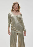 ALPHORRIA - Blusa Decote Amplo Franzido Dourado