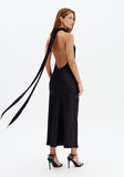 La Moda - Vestido Longo Frente Unica C/ Faixa Preto - Verão 27