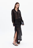 La Moda - Saia Reta Super Midi Cintura Media Preto - Verão 27