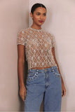 PATBO - T-Shirt Em Tule Com Pedraria Nude