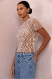 PATBO - T-Shirt Em Tule Com Pedraria Nude
