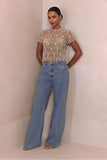 PATBO - T-Shirt Em Tule Com Pedraria Nude