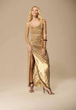 CAOS - Vestido Longo Drapeado Glow Dourado