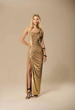 CAOS - Vestido Longo Drapeado Glow Dourado