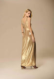 CAOS - Vestido Longo Drapeado Glow Dourado