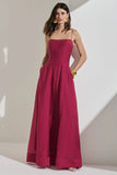 ALPHORRIA - Vestido Longo de Alças e Detalhe Costurados Framboesa - Verão 27