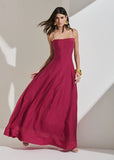 ALPHORRIA - Vestido Longo de Alças e Detalhe Costurados Framboesa - Verão 27