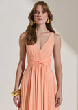 ALPHORRIA - Vestido Longo Detalhe Torção Pessego - Verão 27