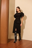 ALPHORRIA - Blusa Peplum C/ Mangas Estruturadas Preto
