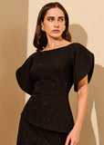 ALPHORRIA - Blusa Peplum C/ Mangas Estruturadas Preto