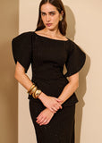 ALPHORRIA - Blusa Peplum C/ Mangas Estruturadas Preto