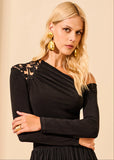 ALPHORRIA - Blusa M/L Detalhe Laser Ombro Preto