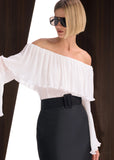 ALPHORRIA - Blusa C/ Babados Plissados OFF White - 27