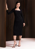 ALPHORRIA - Vestido Midi ML Decote Geometrico Preto