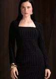 ALPHORRIA - Vestido Midi ML Decote Geometrico Preto