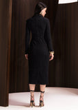ALPHORRIA - Vestido Midi ML Decote Geometrico Preto