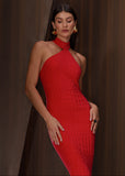 ALPHORRIA - Vestido Longo Gola Alta Vermelho