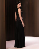 ALPHORRIA - Vestido Longo Lateral Vazado Preto