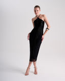ALPHORRIA - Vestido Midi Bordados Franja Preto