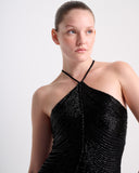 ALPHORRIA - Vestido Midi Bordados Franja Preto