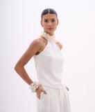 ARTE SACRA - Blusa Alça Bordado Pérola Crepe Vermont OFF White