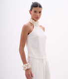 ARTE SACRA - Blusa Alça Bordado Pérola Crepe Vermont OFF White