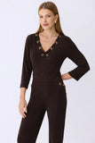 ONE UP - Blusa Cetim Brown C/ Ilhos Marrom