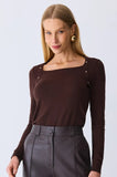ONE UP - Blusa Tricot Brown C/ Cristal Marrom