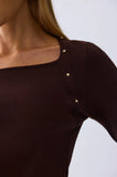 ONE UP - Blusa Tricot Brown C/ Cristal Marrom