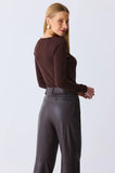 ONE UP - Blusa Tricot Brown C/ Cristal Marrom