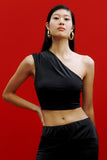 ALPHORRIA - Blusa Um Ombro Só Com Pregas Preto