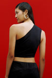 ALPHORRIA - Blusa Um Ombro Só Com Pregas Preto