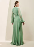 ALPHORRIA - Vestido Longo Fenda e Broche Menta - Verão 27