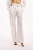 KOHDE - Calça Wide Reta Bordada Aplicação OFF White - Verão 27