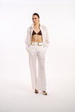 KOHDE - Calça Wide Reta Bordada Aplicação OFF White - Verão 27