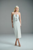 CAOS - Vestido Overmidi Decote V Com Cinto Off White