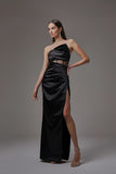 VICTOR DZENK - Vestido Cetim Power Bojo Drapeado Preto
