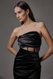 VICTOR DZENK - Vestido Cetim Power Bojo Drapeado Preto