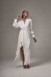 VICTOR DZENK - Vestido Cetim Visco Cashequer OFF White