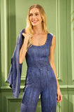 ONE UP - Top Dark Jeans Decote Cristal Azul Marinho