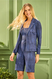ONE UP - Top Dark Jeans Decote Cristal Azul Marinho
