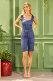 ONE UP - Top Dark Jeans Decote Cristal Azul Marinho
