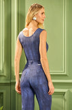ONE UP - Top Dark Jeans Decote Cristal Azul Marinho