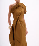ARTE SACRA - Vestido Longo Babado Frontal Tafetá Orange