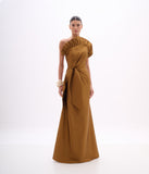 ARTE SACRA - Vestido Longo Babado Frontal Tafetá Orange