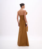 ARTE SACRA - Vestido Longo Babado Frontal Tafetá Orange